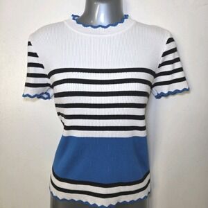 Jon & Anna Contemporary Striped Rib Knit Short Sleeve Sweater Top M